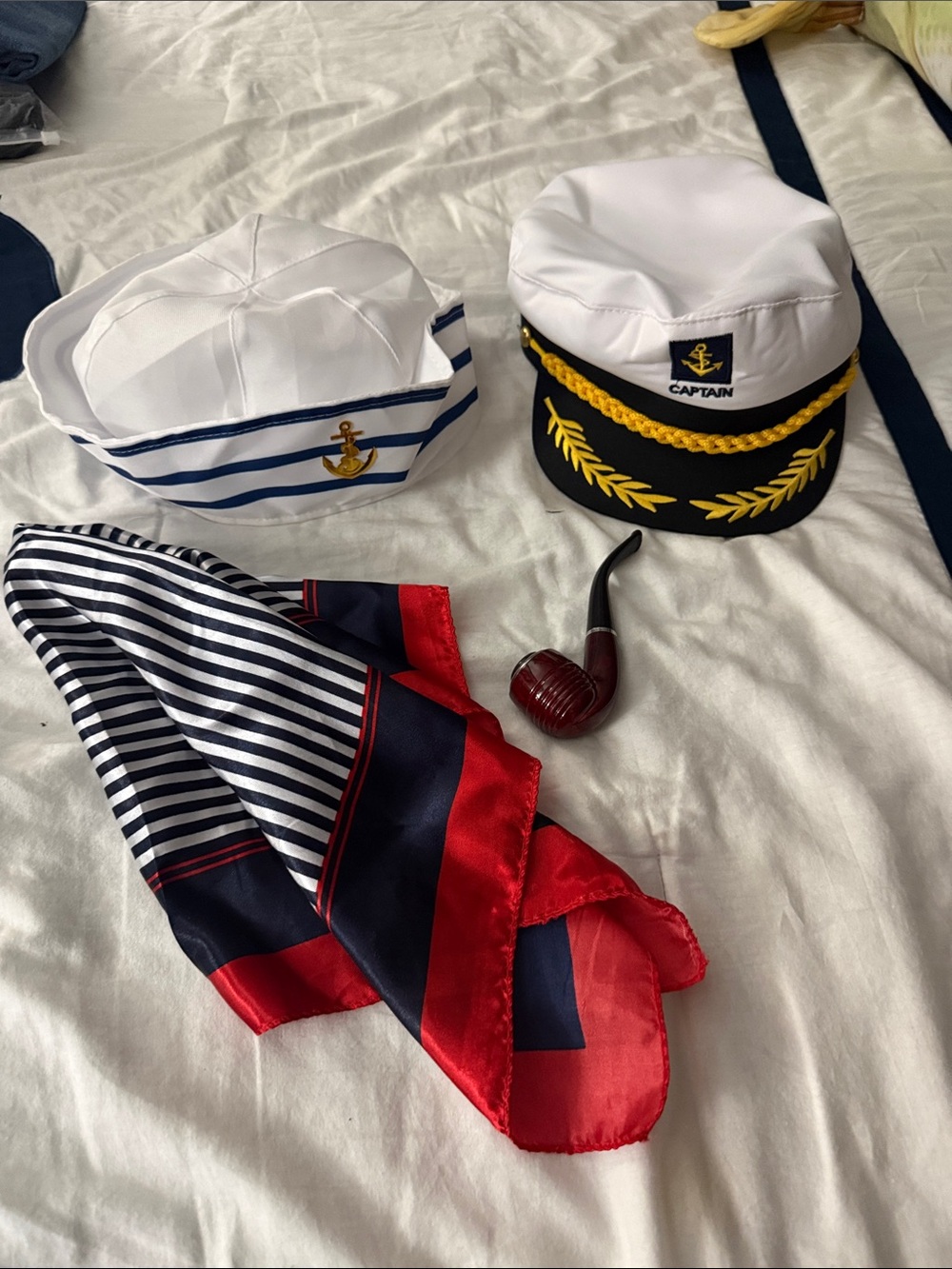 Captain ,Sailor Hat and Scarf Set - White, Navy & Red